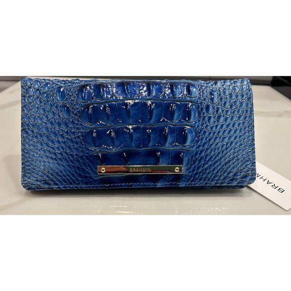 Brahmin Melbourne ADY Slim Bifold Leather Wallet cobalt potion Blue Metallic NWT - Picture 1 of 6